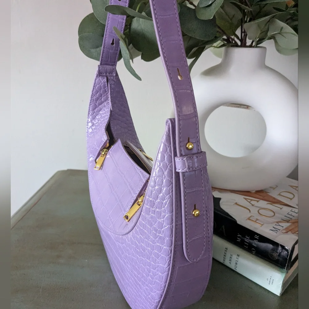 JW Pei Lavender Croc-Embossed Shoulder Bag - Picture 4 of 15